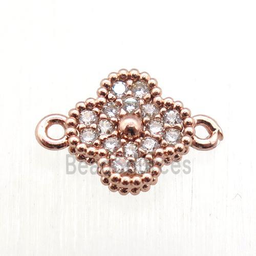 copper clover conncetor paved zircon, rose gold plated