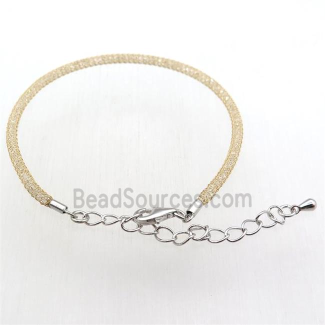 copper mesh bracelet chain with rhinestone, gold plated