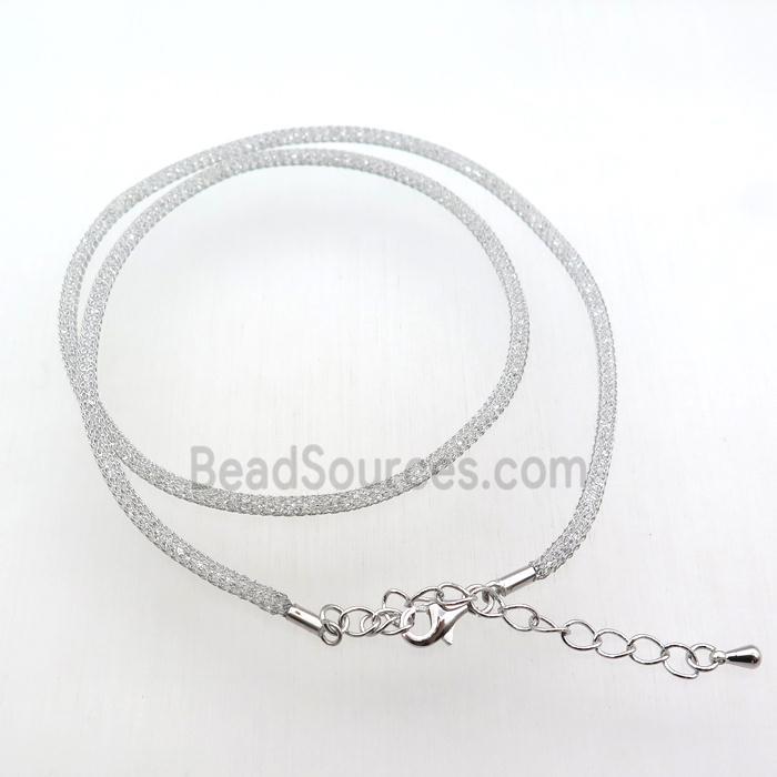 copper mesh nceklace chain with rhinestone, platinum plated