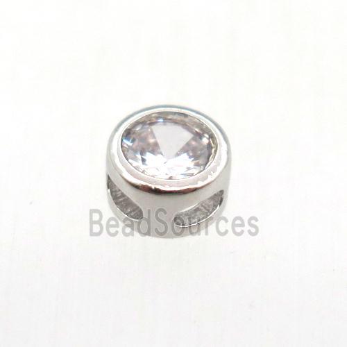 copper beads pave zircon, circle, platinum plated