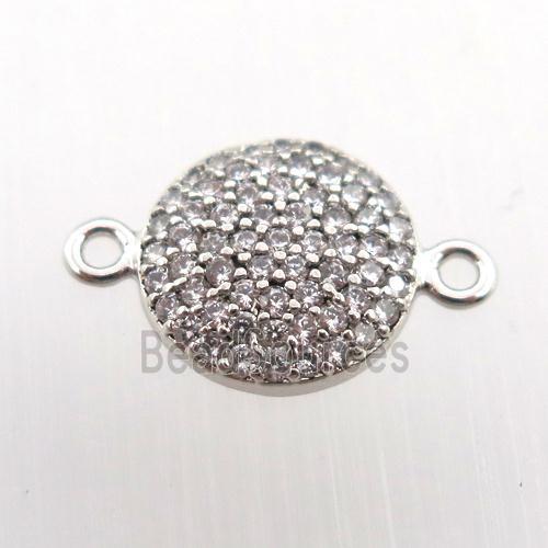 copper connector pave zircon, circle, platinum plated