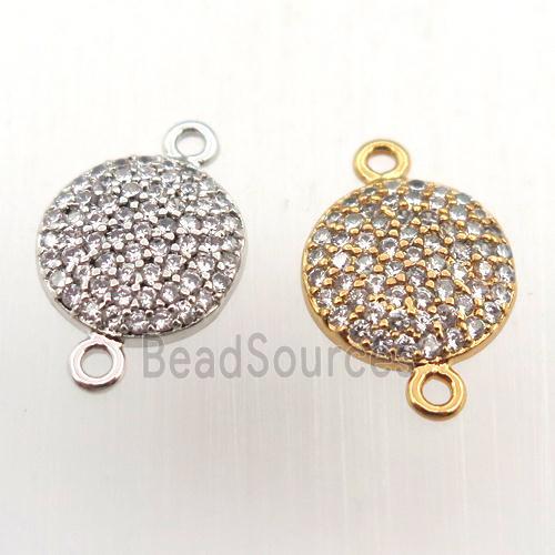 copper connector pave zircon, circle, mixed color