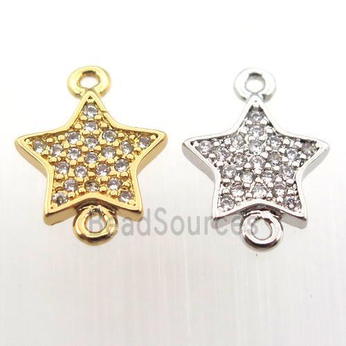 copper connector pave zircon, star, mix color