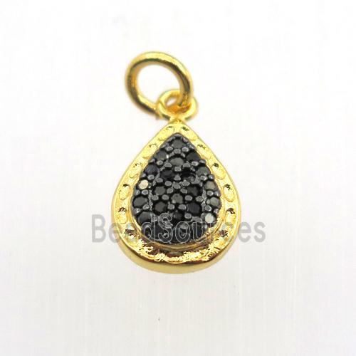 copper pendant pave zircon, teardrop, gold plated