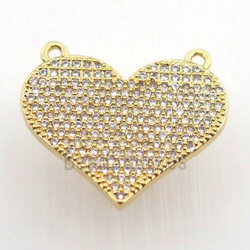 copper heart pendant pave zircon with 2loops, gold plated