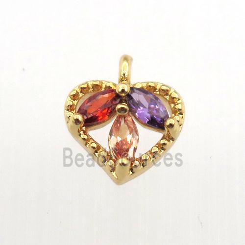 copper heart pendant pave zircon, gold plated