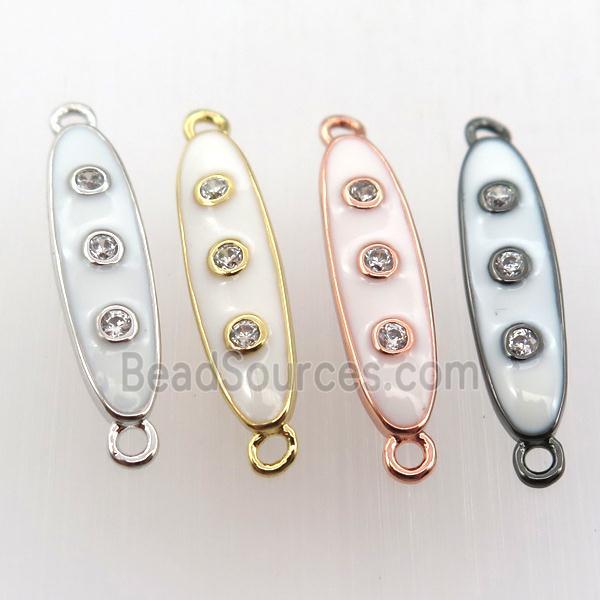 copper oval connector pave zircon with white enameling, mix color