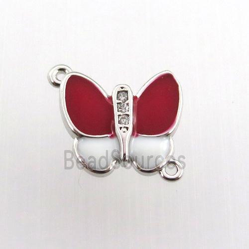 copper butterfly connector paved zircon, platinum plated