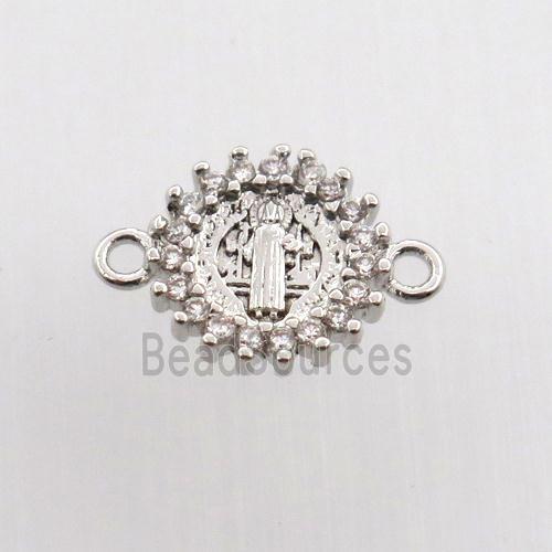 copper circle connector paved zircon, platinum plated