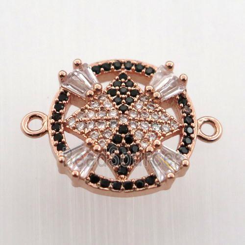 copper connector paved zircon, circle, rose gold