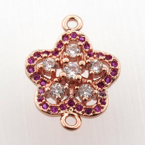 copper flower connector paved zircon, rose gold