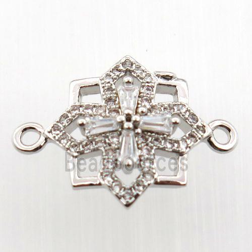 copper cross connector paved zircon, platinum plated