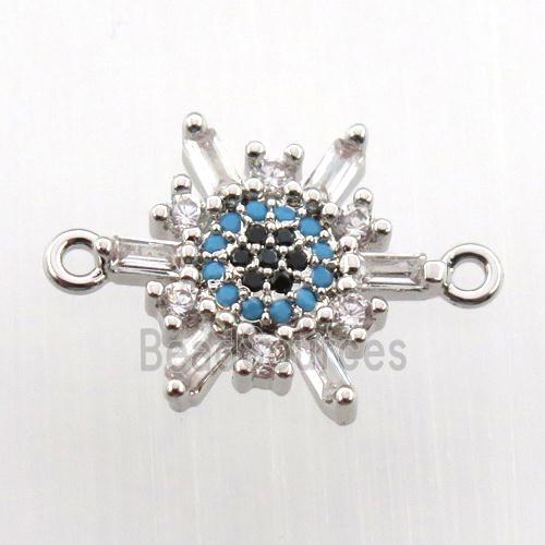 copper flower connector paved zircon, platinum plated