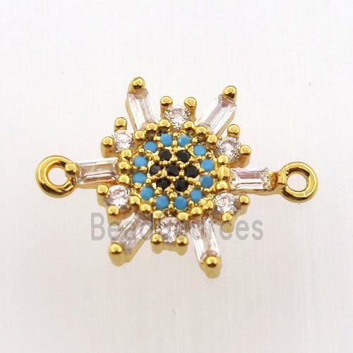 copper flower connector paved zircon, gold plated