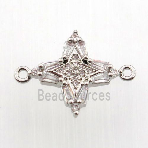 copper cross connector paved zircon, platinum plated