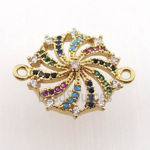 copper circle connector paved zircon, millwheel, gold plated