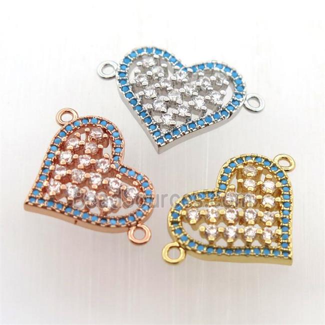 copper heart connector paved zircon, mix color