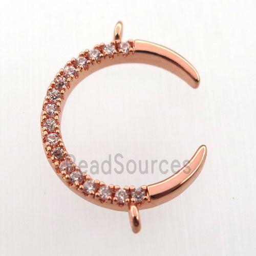 copper crescent connector paved zircon, rose gold