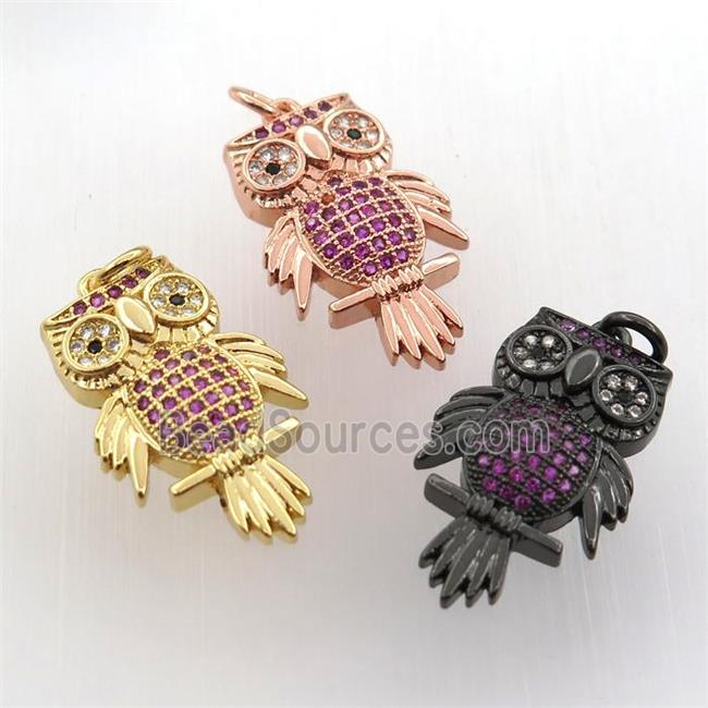 copper owl pendant paved zircon, mix color