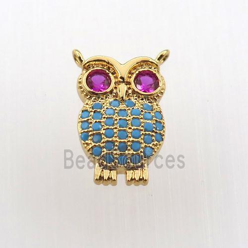 copper owl pendant paved zircon, gold plated