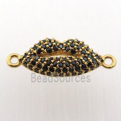 copper lip connector pave zircon, gold plated