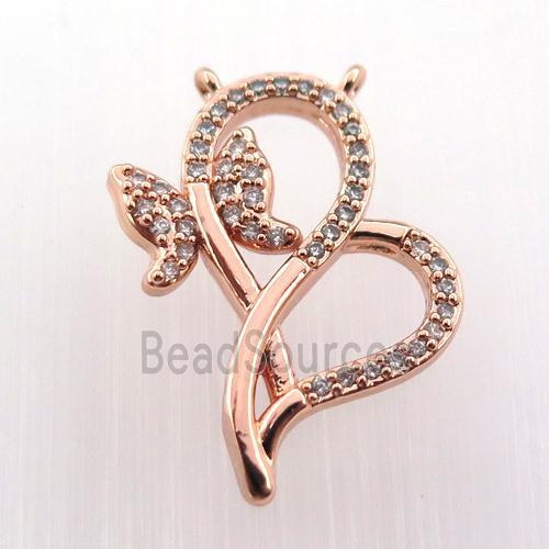 copper butterfly pendant pave zircon with 2loops, rose gold