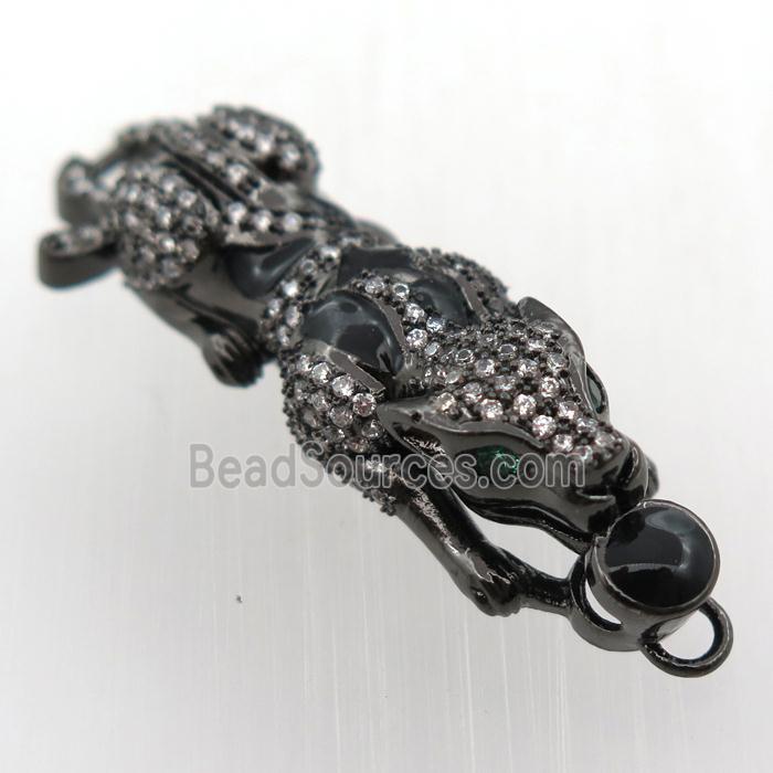 copper leopard pendant pave zircon, black plated