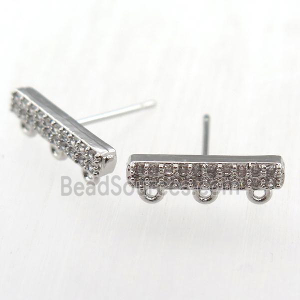 copper studs earring pave zircon, platinum plated