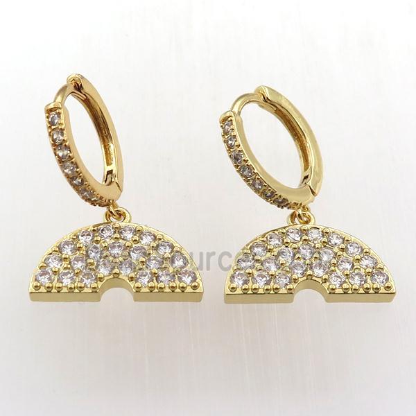 copper hoop earring pave zircon with rainbow, gold plated