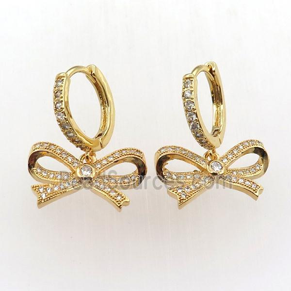 copper hoop earring pave zircon with ribbon, gold plated