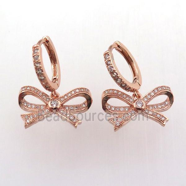 copper hoop earring pave zircon with ribbon, rose gold