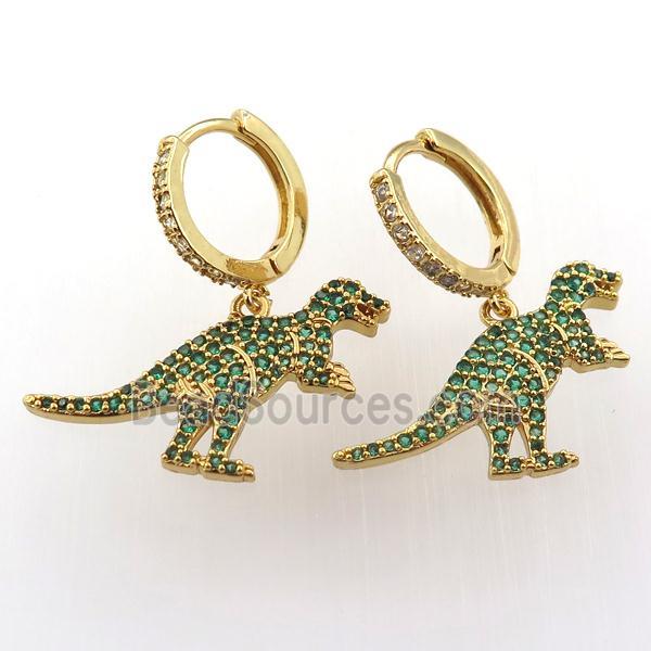 copper hoop earring pave zircon with dragon, gold plated