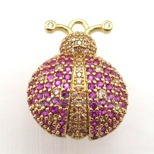 copper Ladybug pendant pave zircon, gold plated