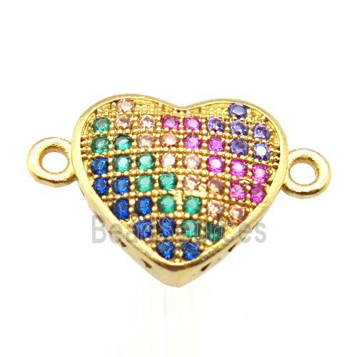 copper heart connector pave zircon, gold plated