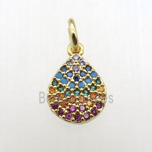 copper teardrop pendant paved zircon, gold plated