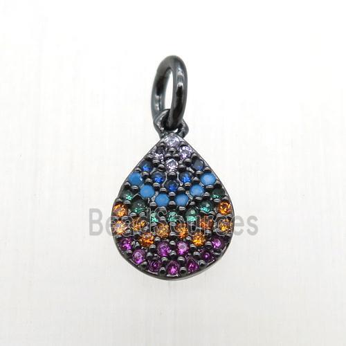 copper teardrop pendant paved zircon, black plated