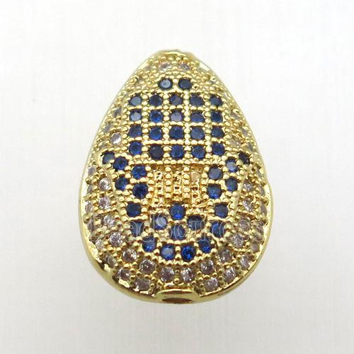 copper teardrop beads paved zircon, gold plated