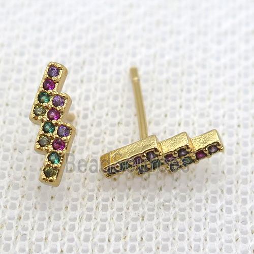 copper studs earring paved zircon, gold plated