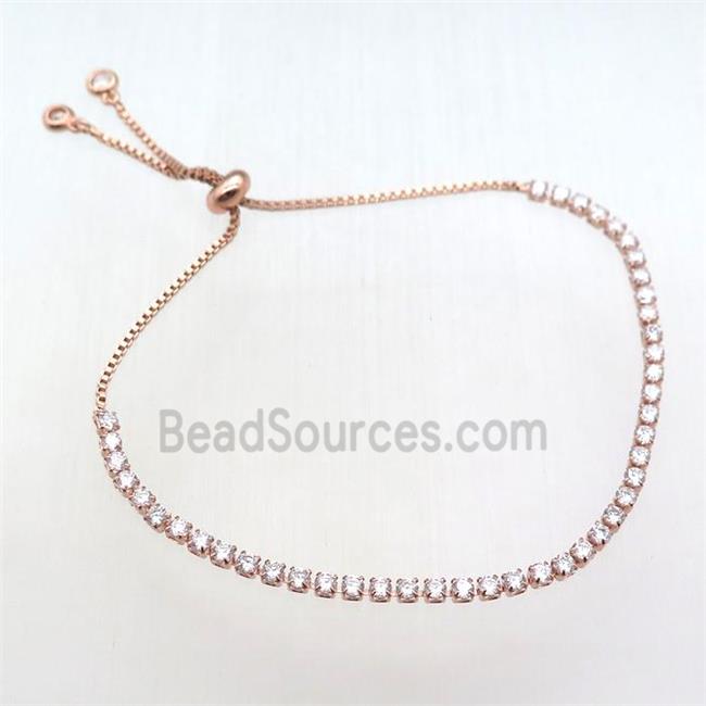 copper bracelet paved zircon, Adjustable, rose gold