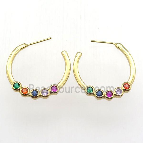 copper hoop earring pave zircon, gold plated