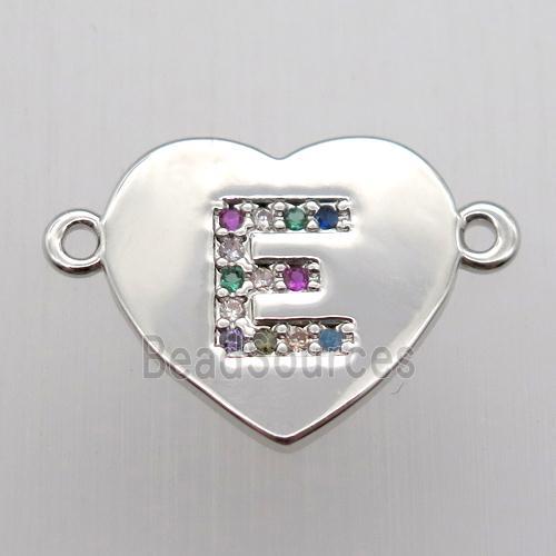 copper letter connector, heart, platinum plated