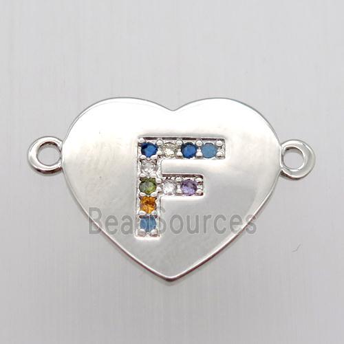 copper letter connector, heart, platinum plated