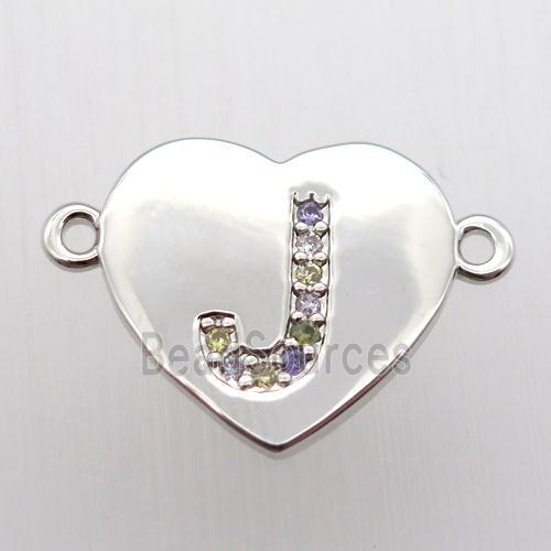 copper letter connector, heart, platinum plated