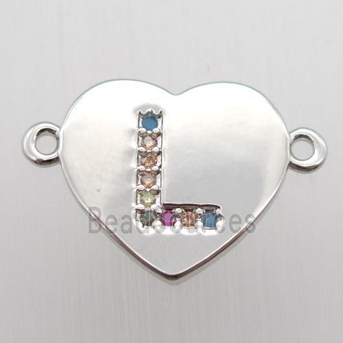 copper letter connector, heart, platinum plated