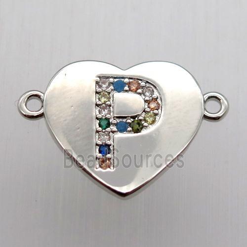 copper letter connector, heart, platinum plated