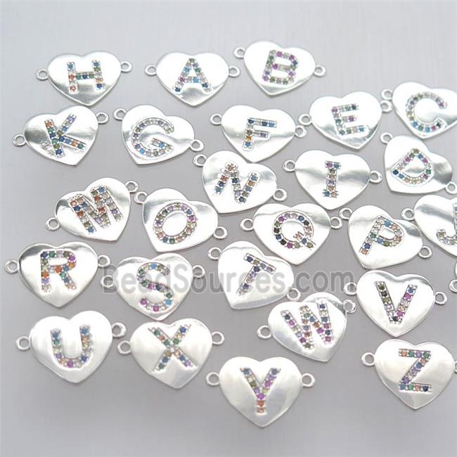 copper letter connector, heart, mix alphabet, platinum plated