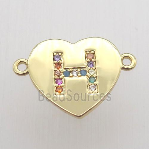 copper letter connector, heart, gold plated