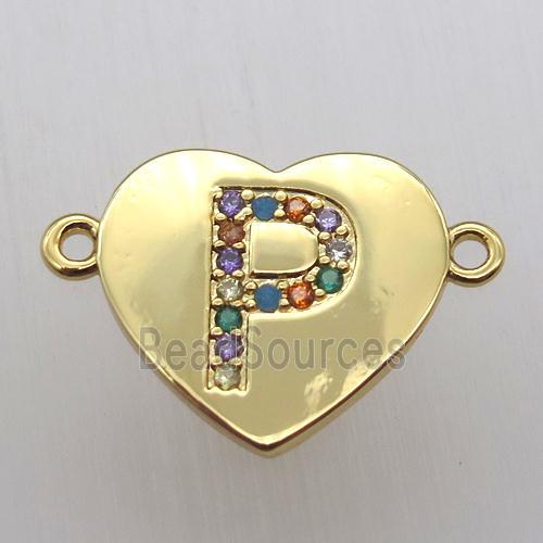 copper letter connector, heart, gold plated