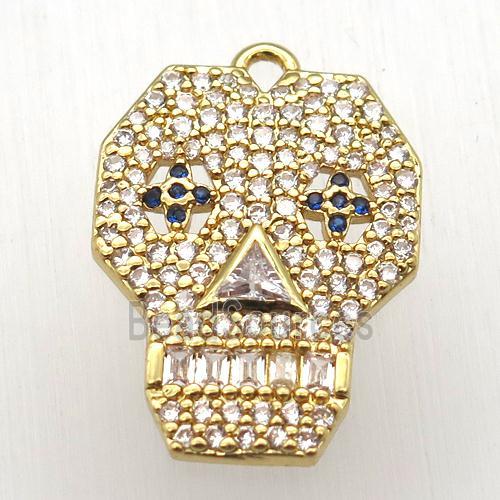 copper skull pendant pave zircon, gold plated