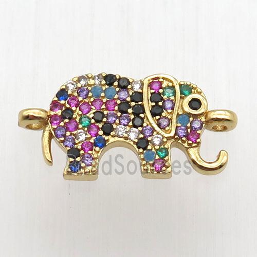 copper elephant connector paved zircon, gold plated